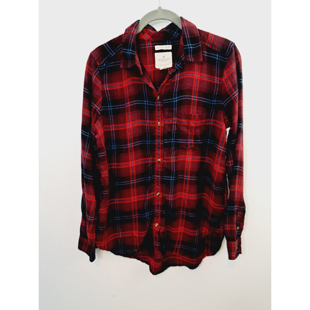 American Eagle Ahh-mazingly Soft Shirt Women's Red Plaid Boyfriend Flannel Small